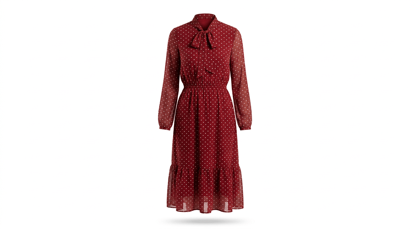 Ghost mannequin · Red polka-dot dress — after