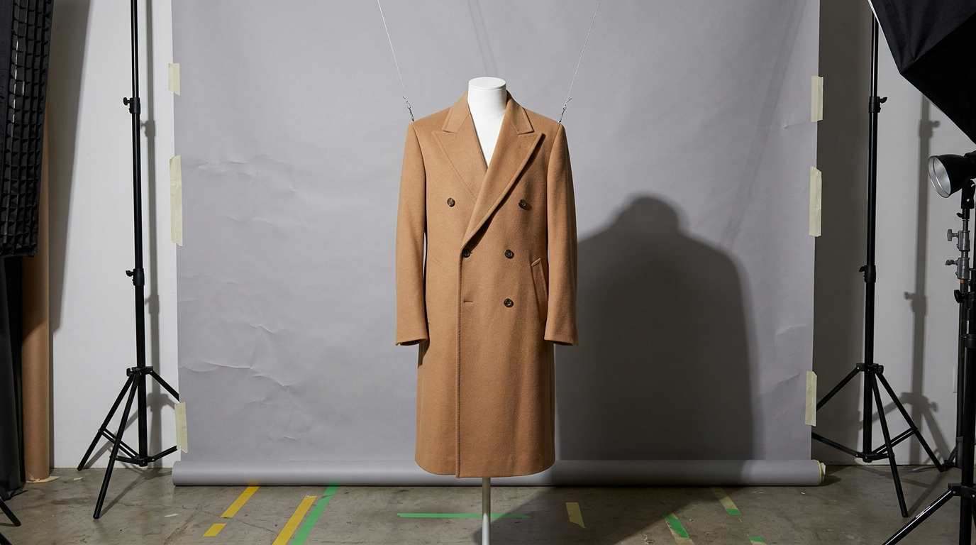Fashion overcoat photographed in the studio before background removal