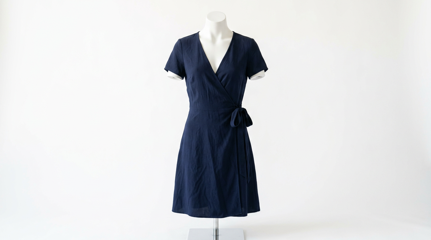 Navy Wrap Dress before editing