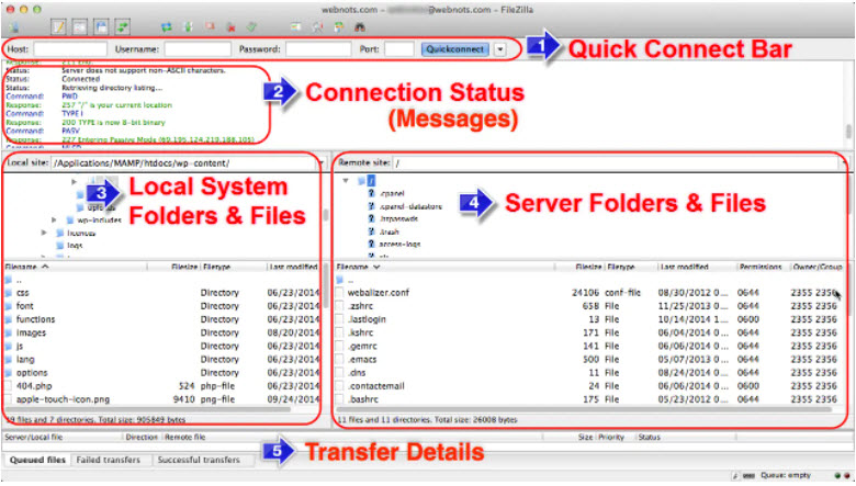 filezilla screen layout description