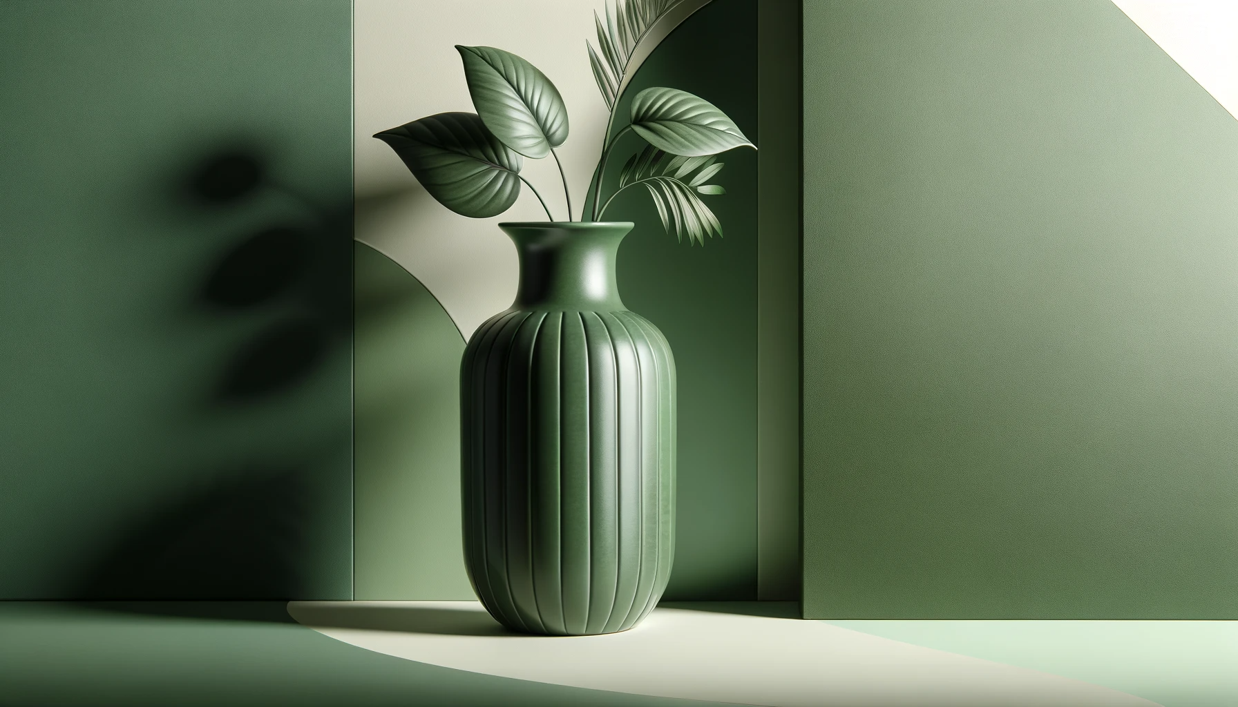 monochromatic photography image stylish home décor item, a vase, in varying shades of green