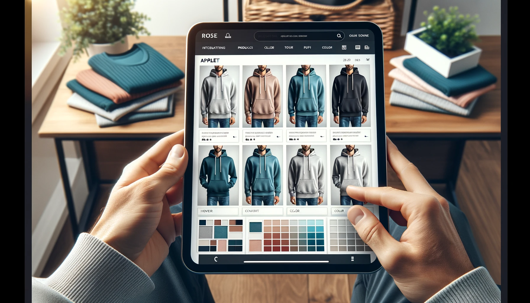eCommerce product page tablet selection of apparel