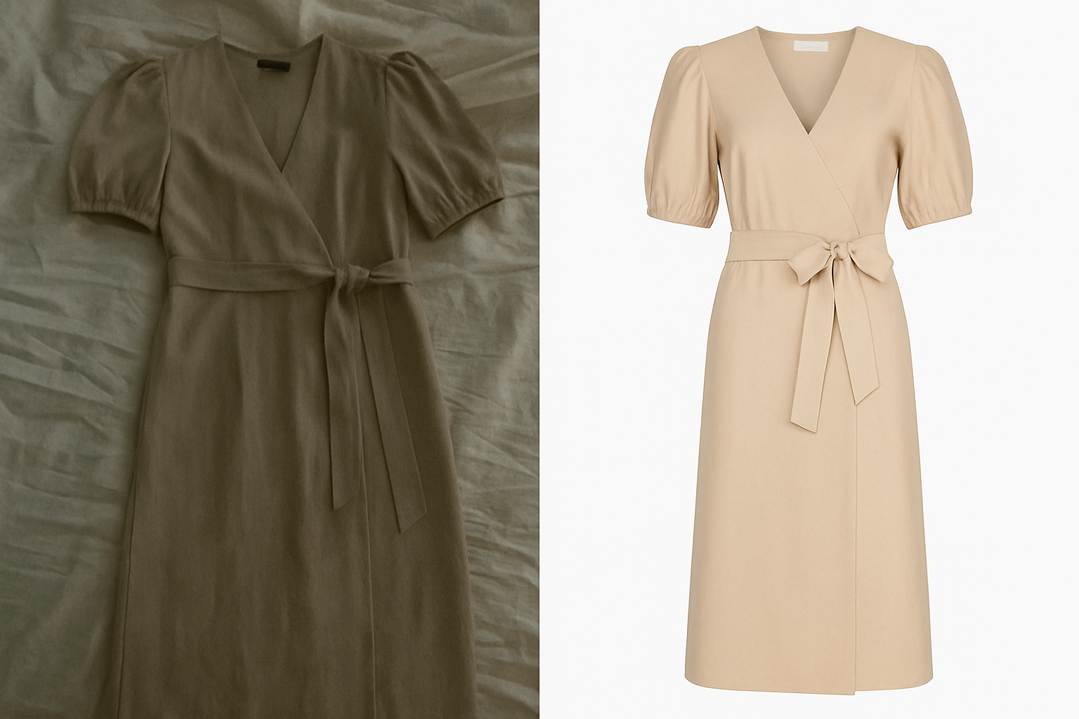 before and after poor shot and post produced image before and after post production images of a dress