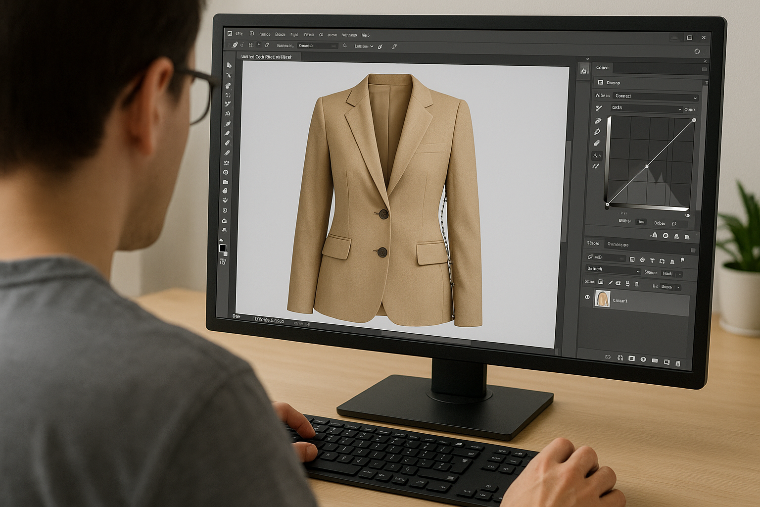 person working at a computer editing a fashion product photo person working at a computer editing a fashion product photo